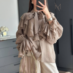 Ruffle blouse beige