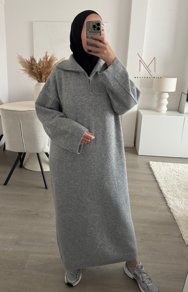 Lange truijurk met kraag en rits voor dames