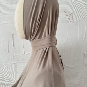 light taupe bamboo jersey hijab on model