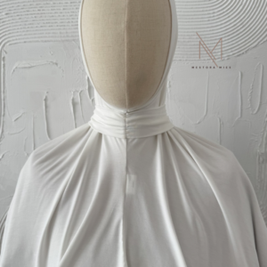 white instant bamboo jersey hijab on model
