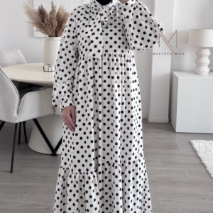 polka dot maxi jurk zwart wit
