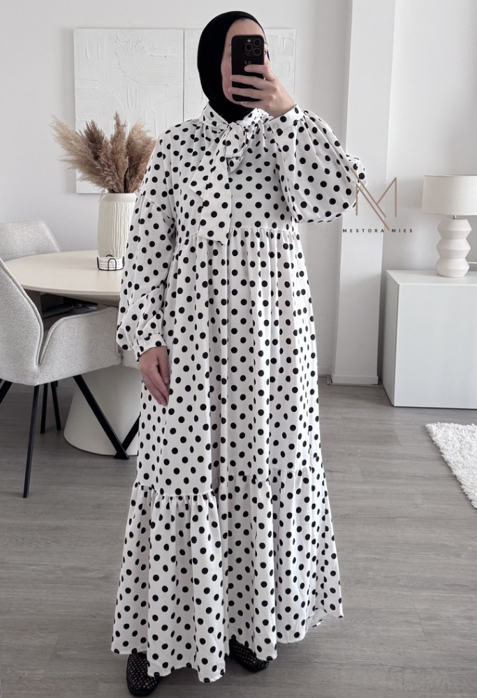 polka dot maxi jurk zwart wit