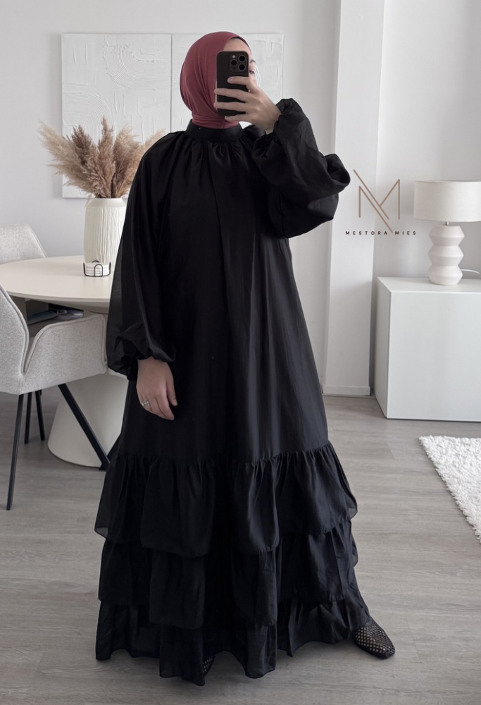 ruffel maxi jurk zwart