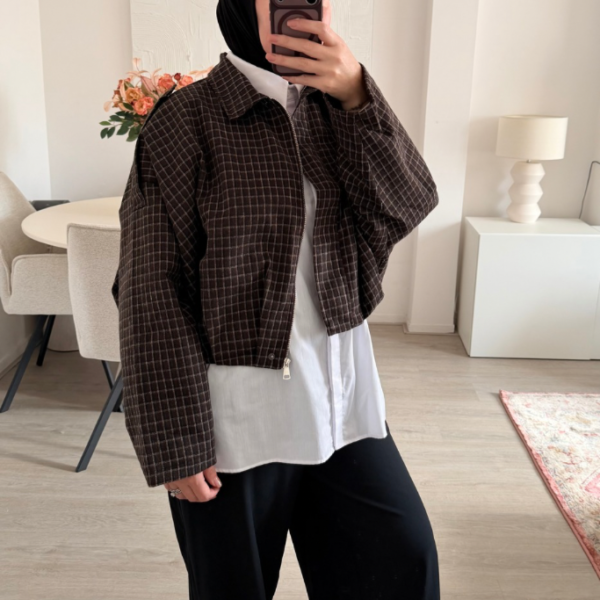 checked bomber jacket