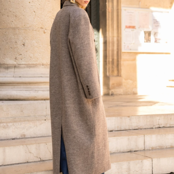 lange taupe wolle mantel