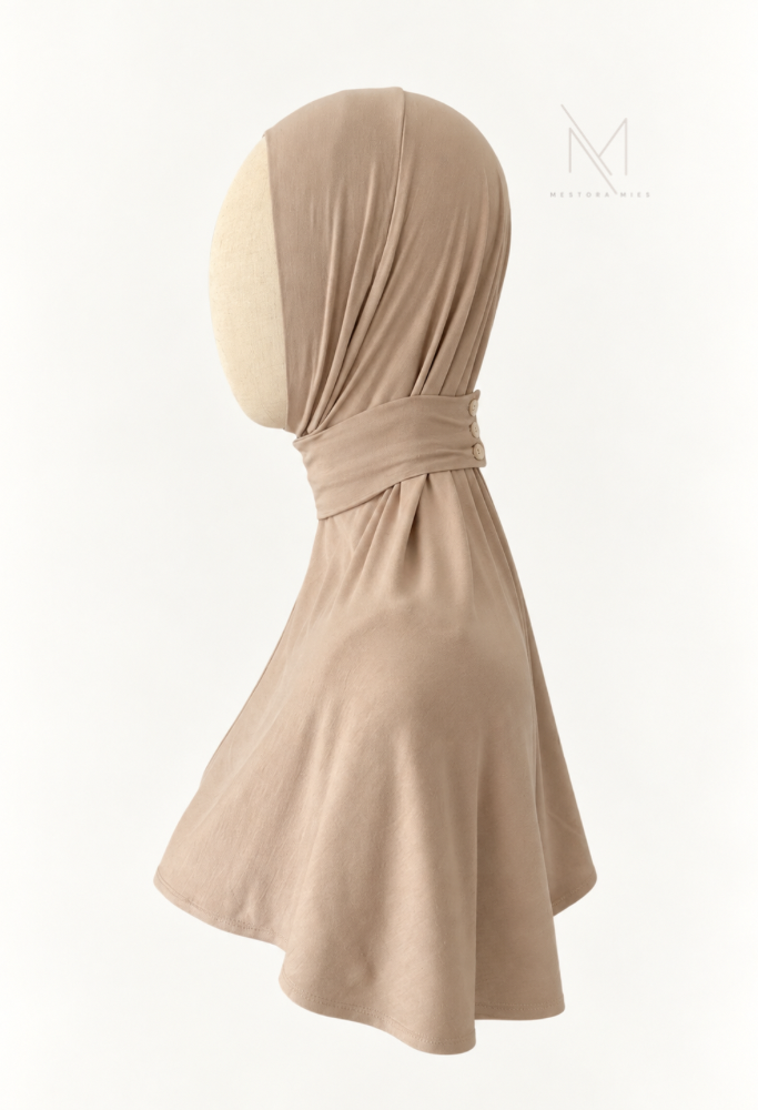 Donkerbeige instant bamboo jersey hijab van Mestora Mies