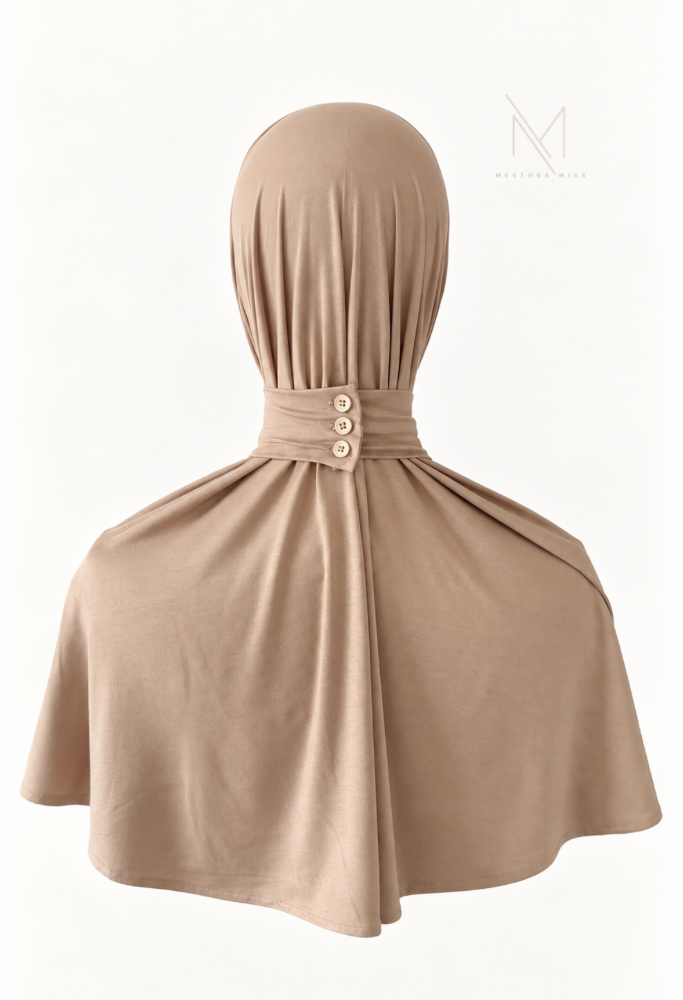 Donkerbeige instant bamboo jersey hijab van Mestora Mies
