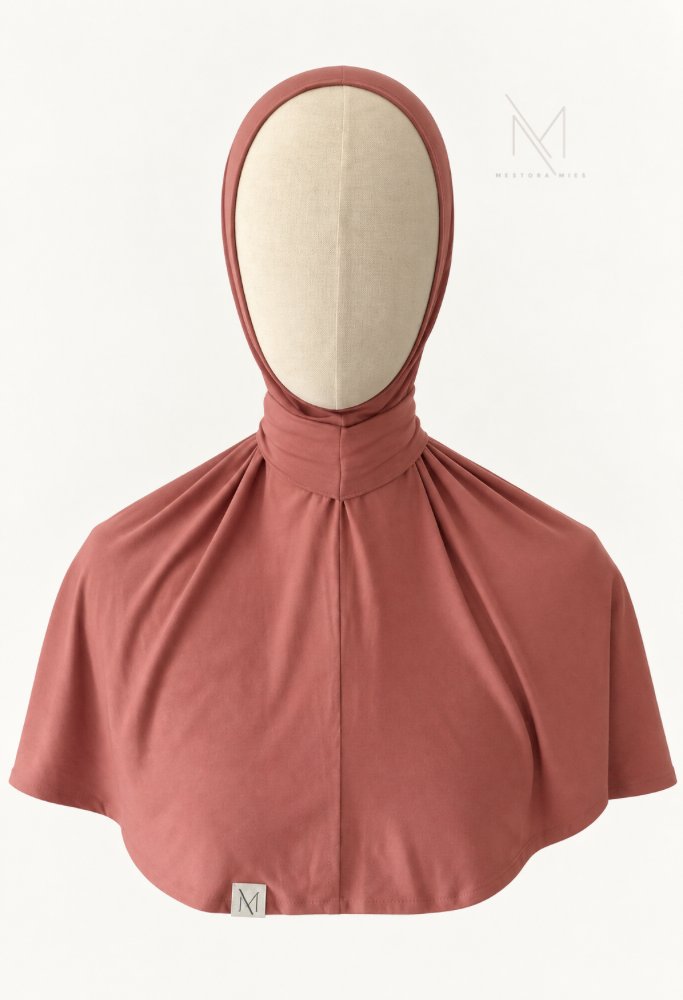 Dusty Rose instant bamboo jersey hijab van Mestora Mies