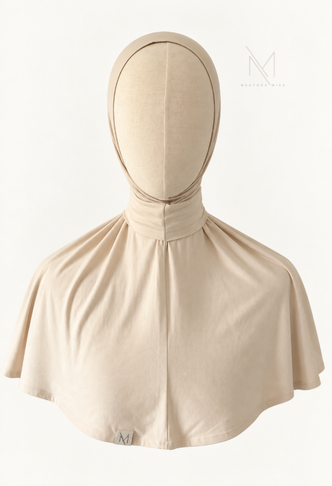 Lichtbeige instant bamboo jersey hijab van Mestora Mies