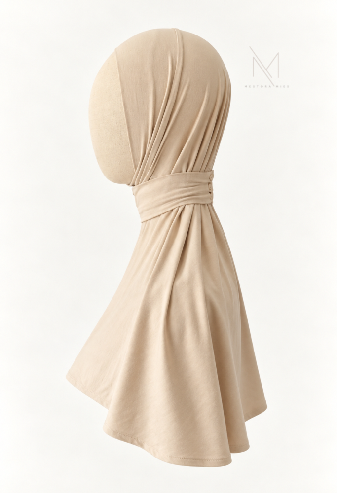 Lichtbeige instant bamboo jersey hijab van Mestora Mies
