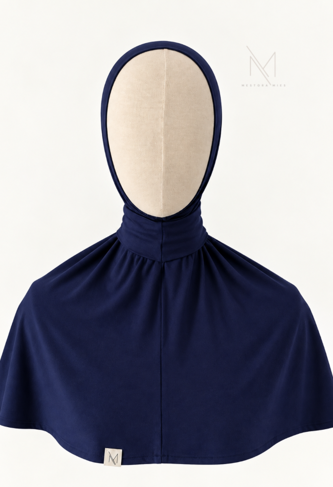 Blauwe instant bamboo jersey hijab van Mestora Mies