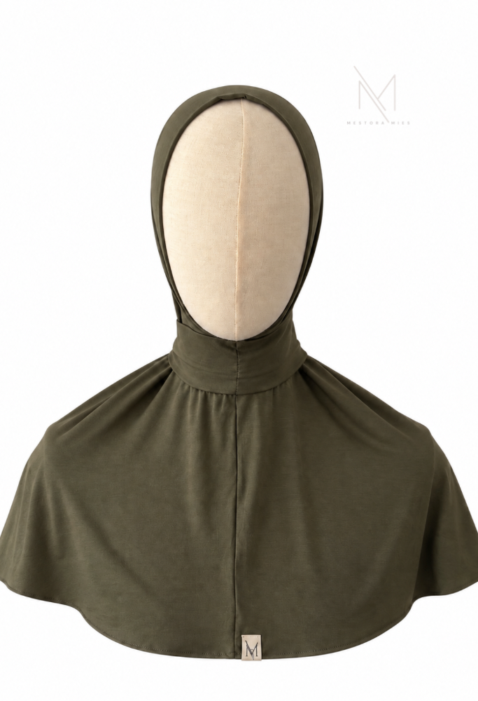 Olive instant bamboo jersey hijab van Mestora Mies